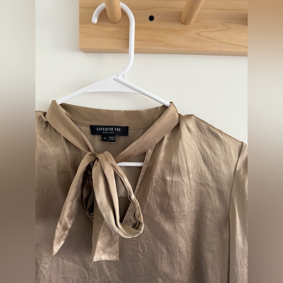 Lafayette 148 New York Tops - Lafayette 148 Tie-Neck Silk Blouse Gold XS